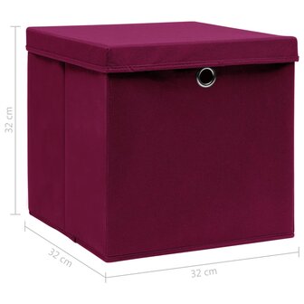 Opbergboxen met deksel 4 st 32x32x32 cm stof donkerrood 6