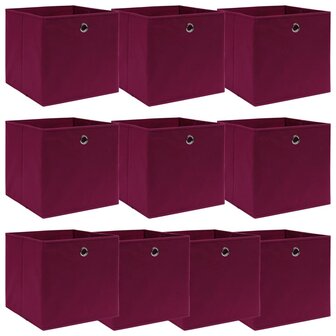 Opbergboxen 10 st 32x32x32 cm stof donkerrood 1