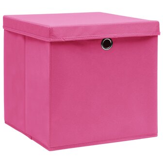 Opbergboxen met deksel 4 st 32x32x32 cm stof roze 2