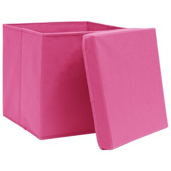 Opbergboxen met deksel 4 st 32x32x32 cm stof roze 3