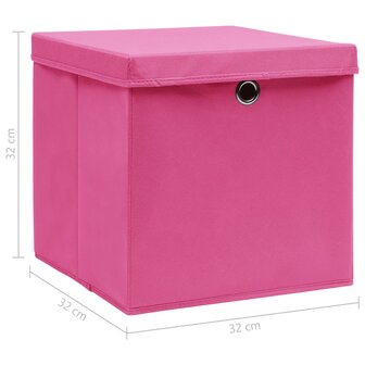 Opbergboxen met deksel 4 st 32x32x32 cm stof roze 6