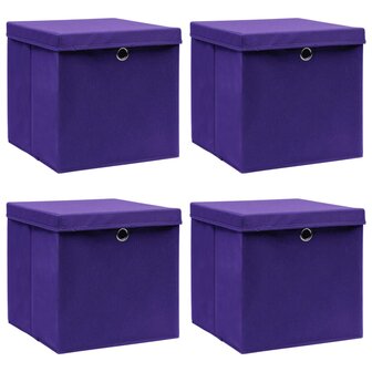 Opbergboxen met deksel 4 st 32x32x32 cm stof paars 1