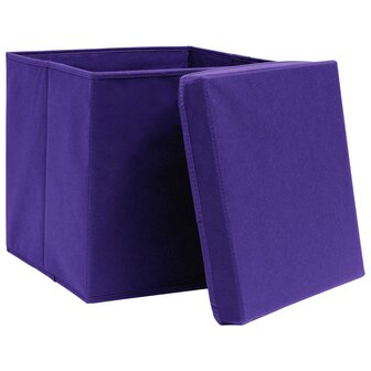 Opbergboxen met deksel 4 st 32x32x32 cm stof paars 3