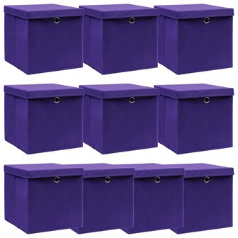 Opbergboxen met deksel 10 st 32x32x32 cm stof paars 1