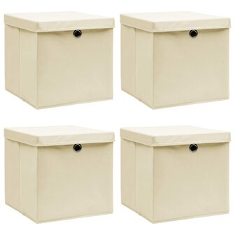Opbergboxen met deksel 4 st 32x32x32 cm stof cr&egrave;mekleurig 1