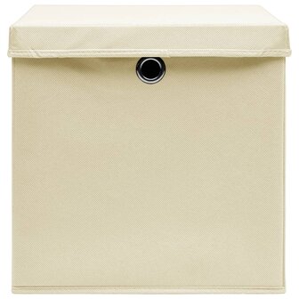 Opbergboxen met deksel 4 st 32x32x32 cm stof cr&egrave;mekleurig 4