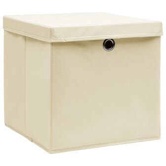 Opbergboxen met deksel 10 st 32x32x32 cm stof cr&egrave;mekleurig 2