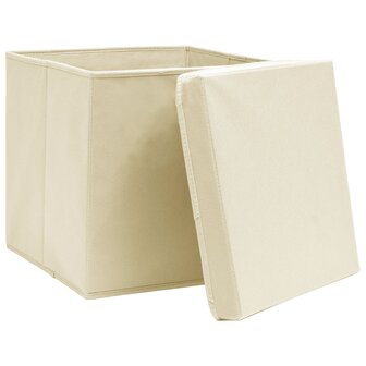 Opbergboxen met deksel 10 st 32x32x32 cm stof cr&egrave;mekleurig 4