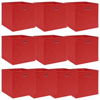 Opbergboxen 10 st 32x32x32 cm stof rood 1