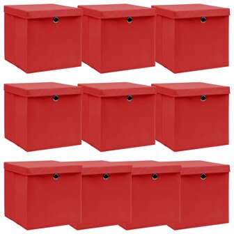 Opbergboxen met deksel 10 st 32x32x32 cm stof wit 1