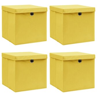 Opbergboxen met deksel 4 st 32x32x32 cm stof geel 1