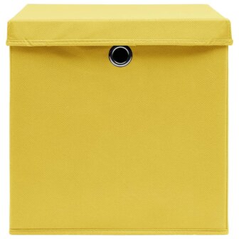 Opbergboxen met deksel 4 st 32x32x32 cm stof geel 4