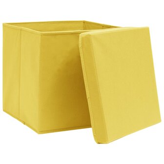 Opbergboxen met deksel 10 st 32x32x32 cm stof geel 3
