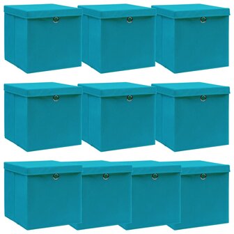 Opbergboxen met deksel 10 st 32x32x32 cm stof babyblauw 1