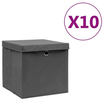 Opbergboxen met deksel 10 st 28x28x28 cm grijs 1