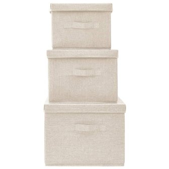 3-delige Opbergboxenset stapelbaar stof cr&egrave;mekleurig 4