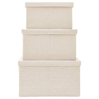 3-delige Opbergboxenset stapelbaar stof cr&egrave;mekleurig 5
