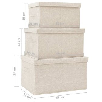3-delige Opbergboxenset stapelbaar stof cr&egrave;mekleurig 11