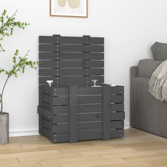 Opbergbox 58x40,5x42 cm massief grenenhout grijs 1