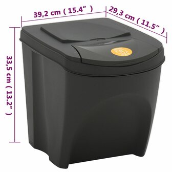 Vuilnisbakken 3 st stapelbaar 75 L polypropeen grijs 9