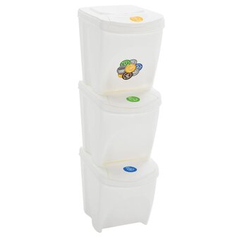 Vuilnisbakken 3 st stapelbaar 75 L polypropeen wit 1
