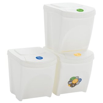 Vuilnisbakken 3 st stapelbaar 75 L polypropeen wit 2