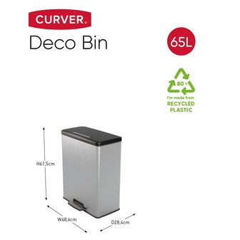 Curver Pedaalemmer Deco rechthoekig 65 L zilverkleurig 7