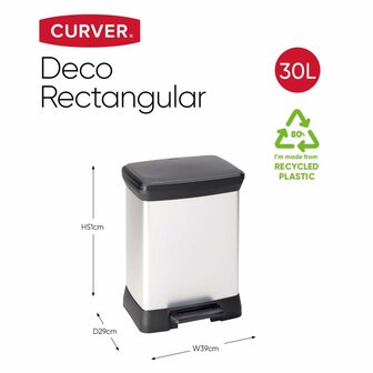Curver Pedaalemmer Deco rechthoekig 30 L zilverkleurig 12