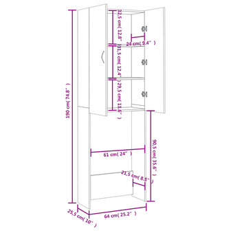 Wasmachinekast 64x25,5x190 cm zwart 10