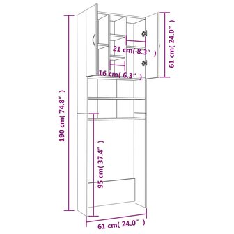Wasmachinekast 64x25,5x190 cm sonoma eikenkleurig 10
