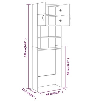 Wasmachinekast 64x25,5x190 cm gerookt eikenkleurig 9