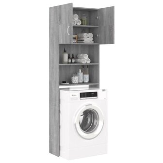 Wasmachinekast 64x25,5x190 cm grijs sonoma eikenkleurig 8