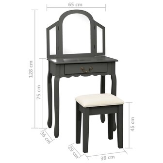 Kaptafel met kruk 65x36x128 cm paulowniahout MDF grijs 11
