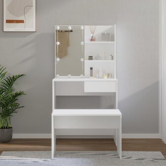 Kaptafelset met LED&amp;apos;s bewerkt hout wit 1