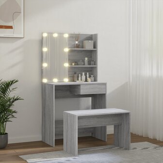Kaptafelset met LED&amp;apos;s bewerkt hout grijs sonoma 3