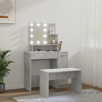 Kaptafelset met LED&amp;apos;s bewerkt hout betongrijs 4