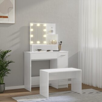 Kaptafelset met LED&amp;apos;s bewerkt hout hoogglans wit 3