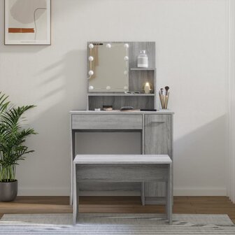 Kaptafelset met LED&amp;apos;s bewerkt hout grijs sonoma 1
