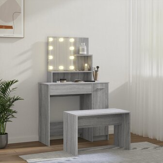 Kaptafelset met LED&amp;apos;s bewerkt hout grijs sonoma 3