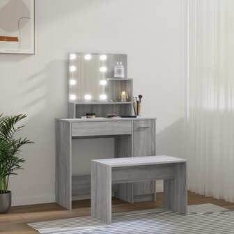 Kaptafelset met LED&amp;apos;s bewerkt hout grijs sonoma 4