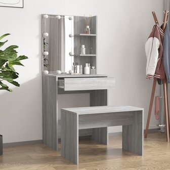 Kaptafelset met LED&amp;apos;s bewerkt hout grijs sonoma 3
