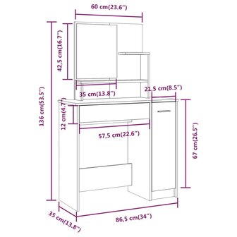Kaptafelset 86,5x35x136 cm betongrijs 9
