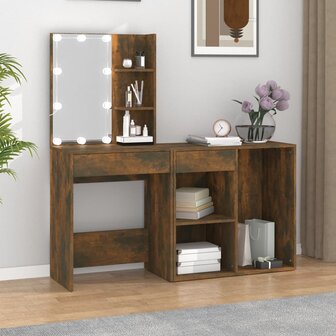 Kaptafel met kastje bewerkt hout gerookt eikenkleurig 1