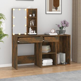 Kaptafel met kastje bewerkt hout gerookt eikenkleurig 3