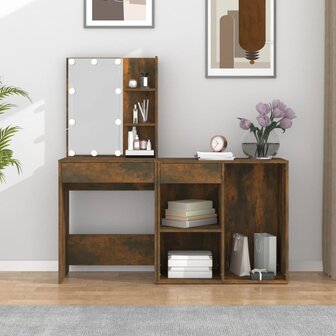 Kaptafel met kastje bewerkt hout gerookt eikenkleurig 4