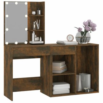 Kaptafel met kastje bewerkt hout gerookt eikenkleurig 5