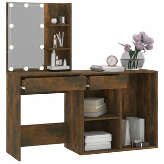 Kaptafel met kastje bewerkt hout gerookt eikenkleurig 6