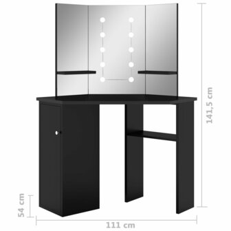 Hoekkaptafel met LED 111x54x141,5 cm zwart 12