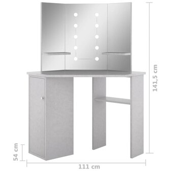 Hoekkaptafel met LED 111x54x141,5 cm betongrijs 12
