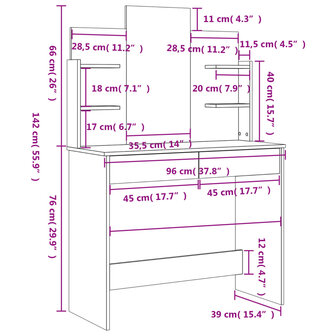 Kaptafel met spiegel 96x39x142 cm gerookt eikenkleurig 9